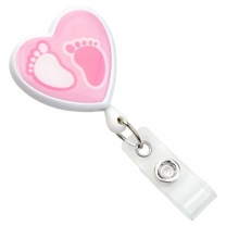 Heart-Shaped Footprint Badge Reel - Pink Label