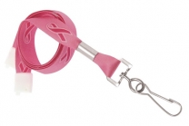 Pink Ribbon Flat Breakaway Lanyard with Nickel-Plated Steel Swivel Hook - Lots/100