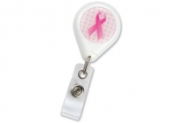 Premium Badge Reel with Pink Awareness Ribbon - Lots/100