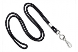 Lanyard standard, black, round woven lanyard w/nickel plated steel swivel hook